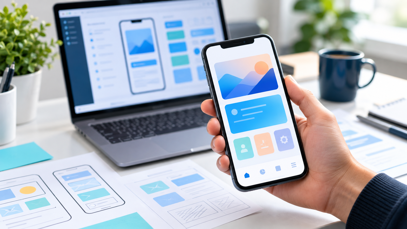 Teléfono con interfaz de aplicación móvil en desarrollo