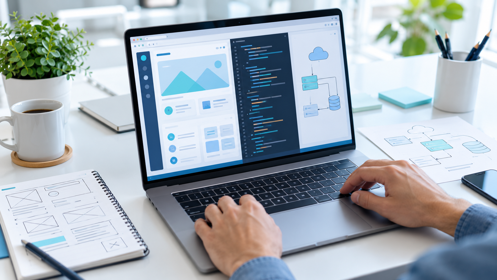 Mesa de trabajo con interfaz de software a medida